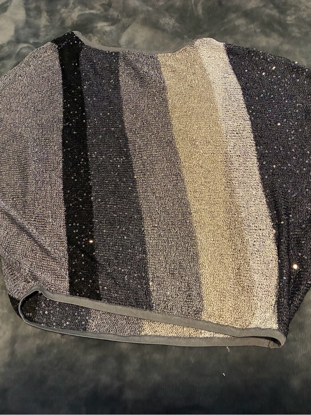 Black Brand Striped Off-the-Shoulder Sweater in Black, Gray & Cream